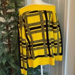 TULAROSA VINTAGE Yellow and Black Plaid Off-Shoulder Sweater SIZE l